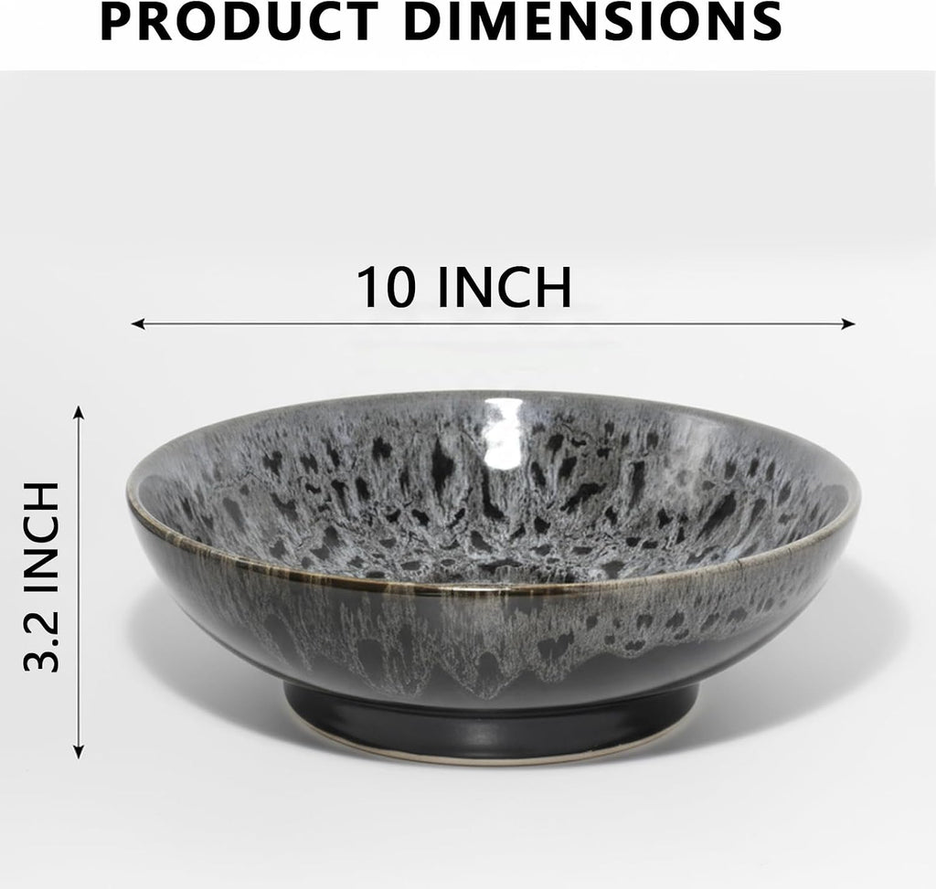 Ceramic Fruit Bowl 10.2" Decorative Bowl  Large Fruit Bowl for Kitchen Counter  Pedestal Bowl  Kitchen Counter Décor  Bread Candy Snacks Organizer(Black Gray)