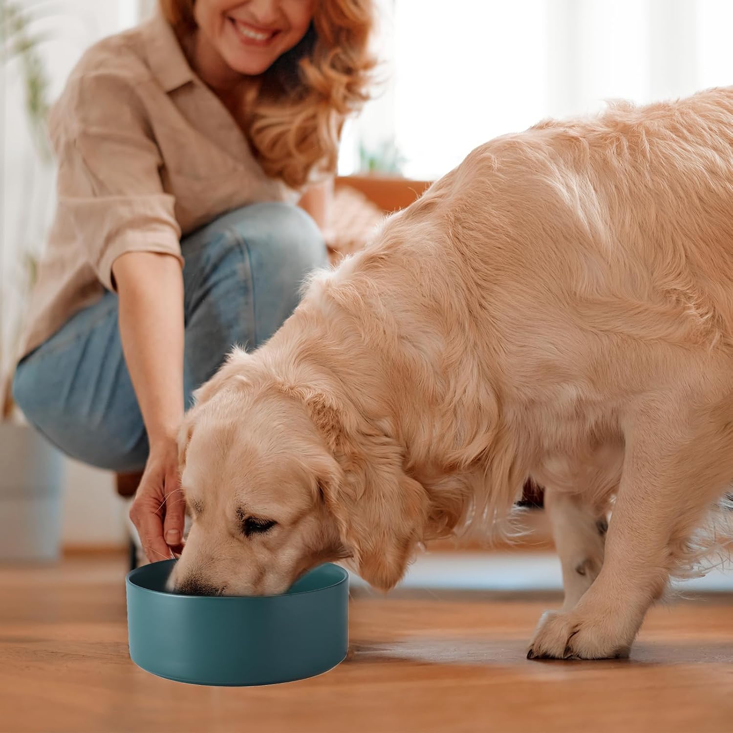 6'' Ceramic Dog Bowl - 30Oz Classic Dogs Food & Water Bowl for Small and Medium Breed Dogs  Heavy Duty Non-Slip Dog Dishes  Food Grade Stoneware Pet Bowl  Dishwasher & Microwave Safe  Green